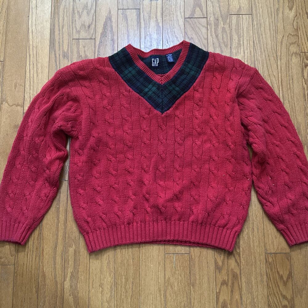 Vintage Gap Sweater Mens XL Heavy Cable Knit V Neck Cricket Tennis Varsity